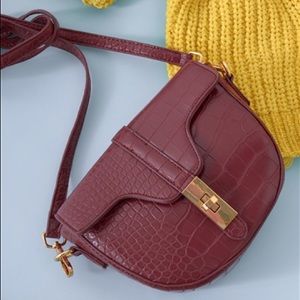 Red Faux Gator Skin Semi Circle Crossbody bag